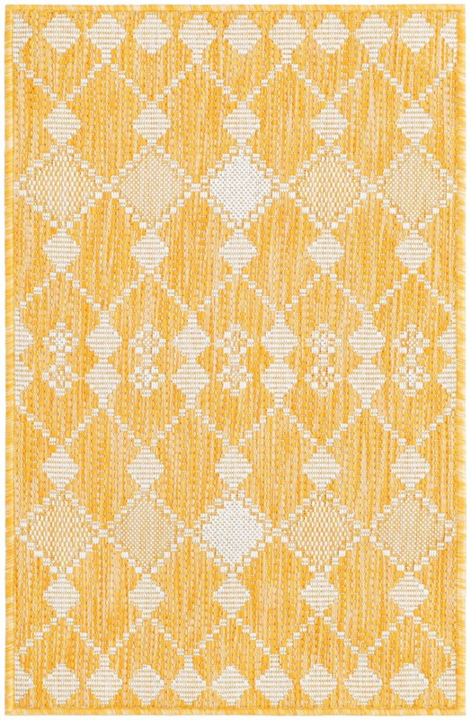 2' x 3' Ramsden · Geometric trellis Outdoor Rug, yellow and ivory