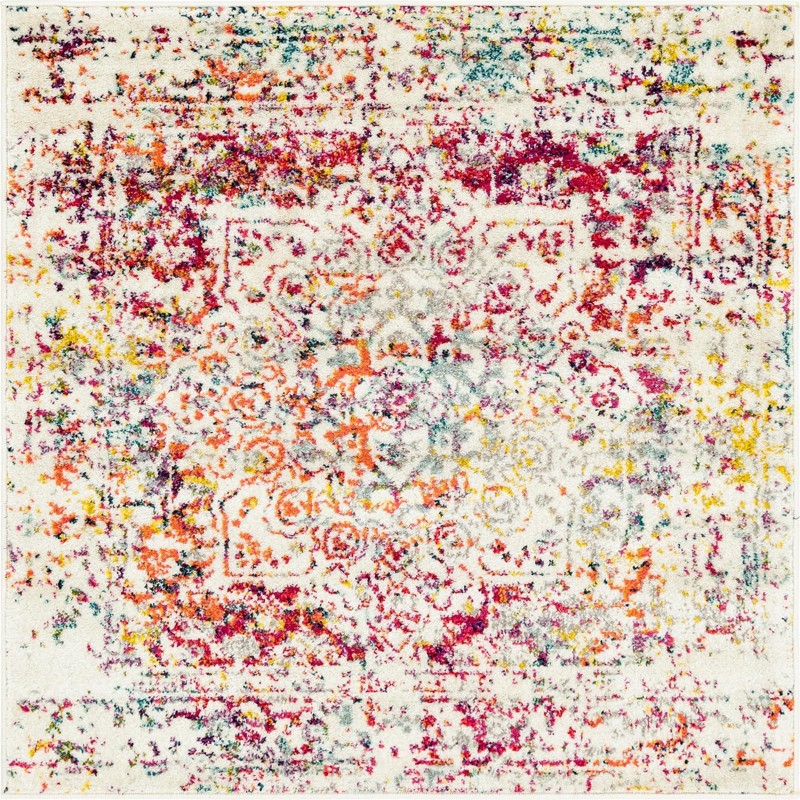 4' x 4' Birch · Distressed medallion rug, ivory and multi