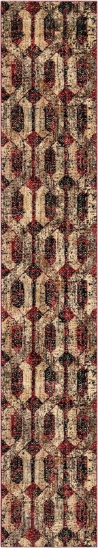 2' 2 x 12' Acadia · Geometric lattice rug, burgundy and beige