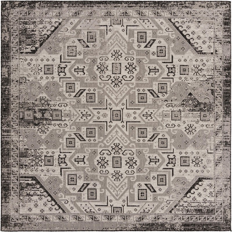 10' x 10' Estuary · Border Outdoor Rug, charcoal gray