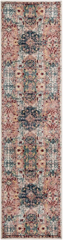 2' 7 x 10' Westcott · Distressed medallion rug, pink and navy