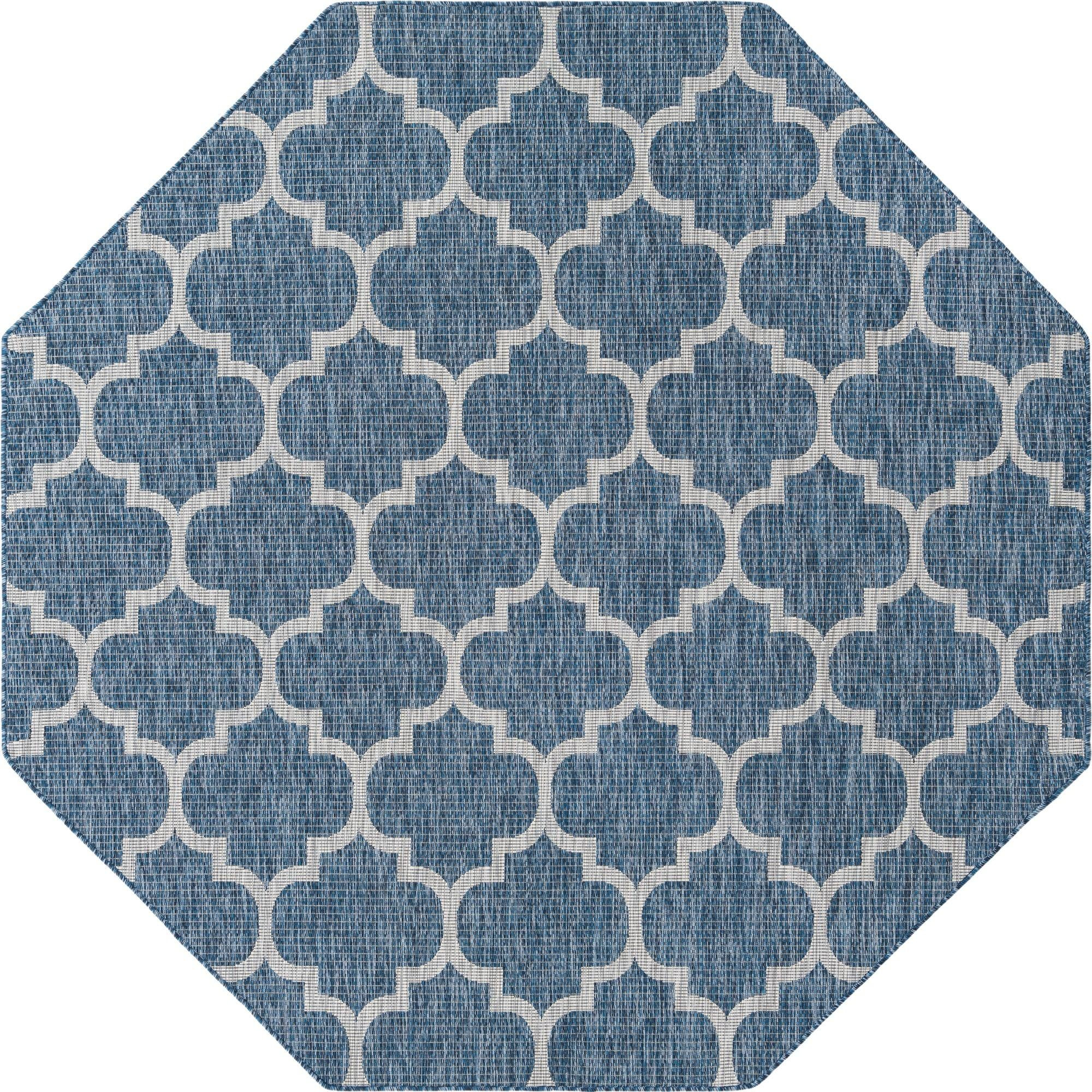 7' 10 x 7' 10 Fanshawe · Lattice Outdoor Rug, navy and ivory