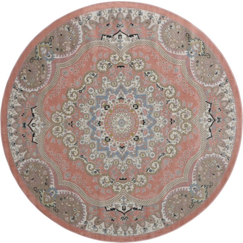 7' 10 x 7' 10 Candlelight · Border Washable Rug, rose pink