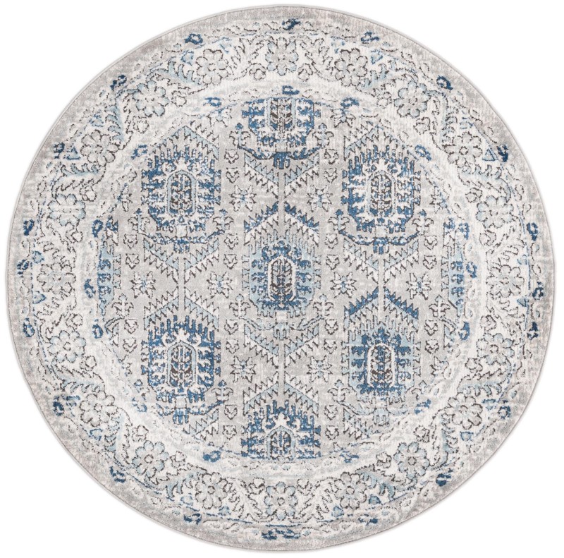 5' 3 x 5' 3 Bozeman · Tribal medallion rug, gray and blue