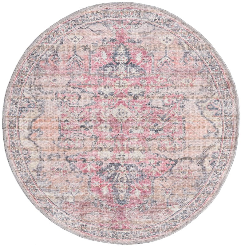 Medford · Distressed medallion Washable Rug, pink and gray