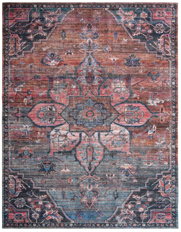 Sibley · Medallion Washable Rug, rust and denim blue