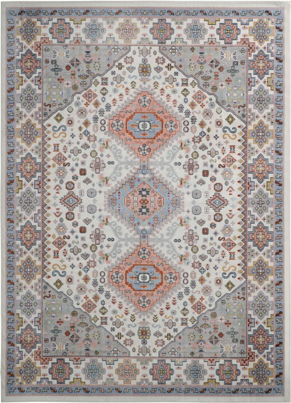 9' x 12' Middlebury · Geometric medallion Washable Rug, ivory and terracotta