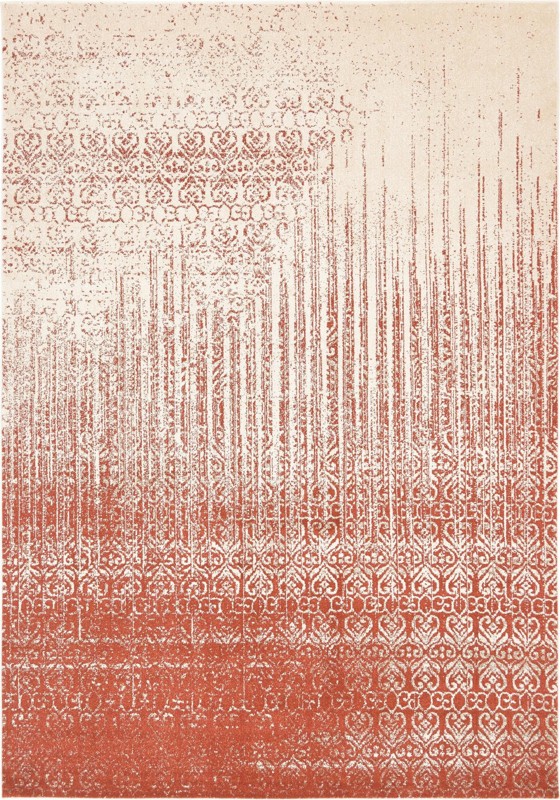 Marchmont · Distressed damask rug, terracotta and beige