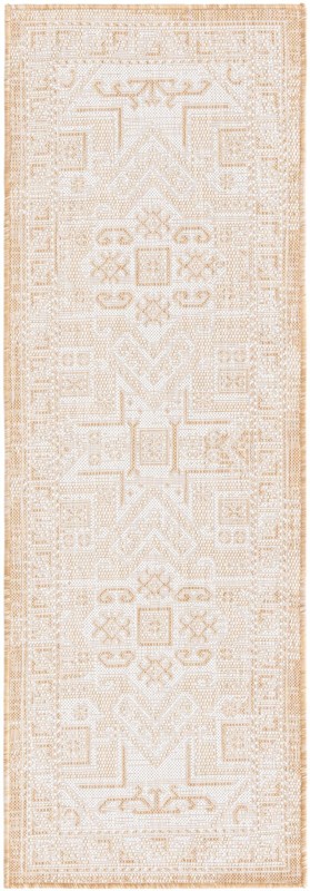 2' x 6' Estuary · Geometric medallion Outdoor Rug, natural and beige