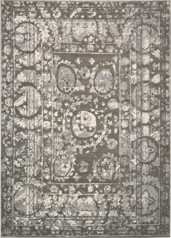 10' x 14' Winslow · Distressed medallion rug, gray and ivory