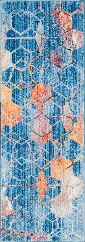 Huntley · Geometric honeycomb rug, blue and gold