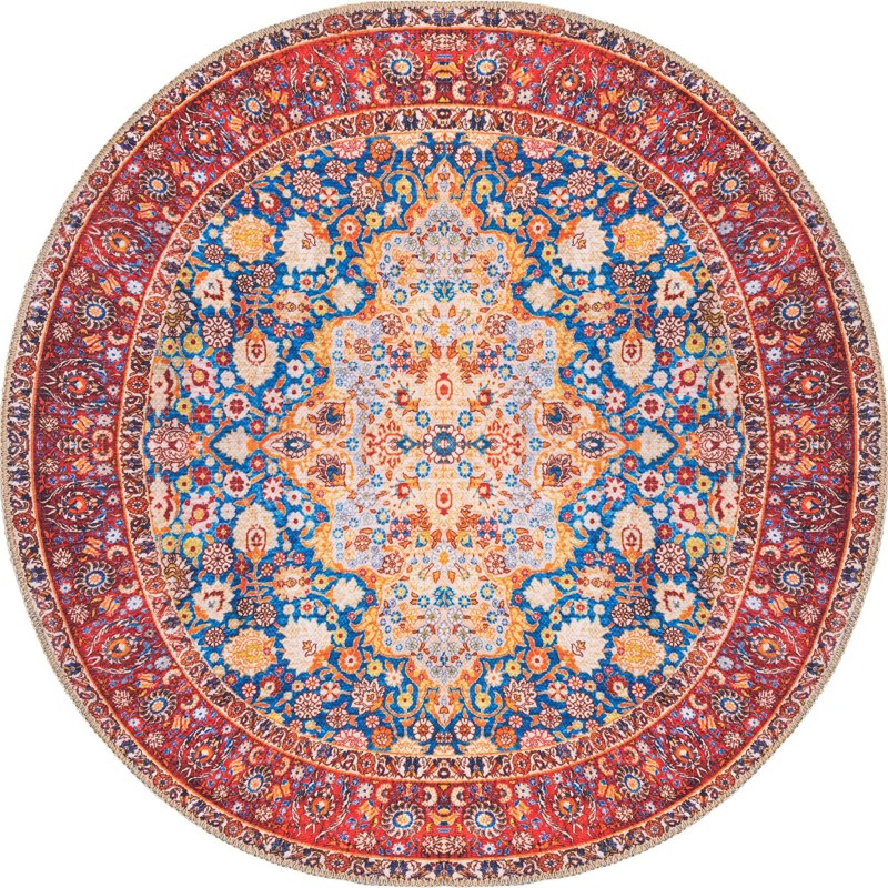 3' 6 x 3' 6 Palfrey · Persian medallion Washable Rug, navy and orange