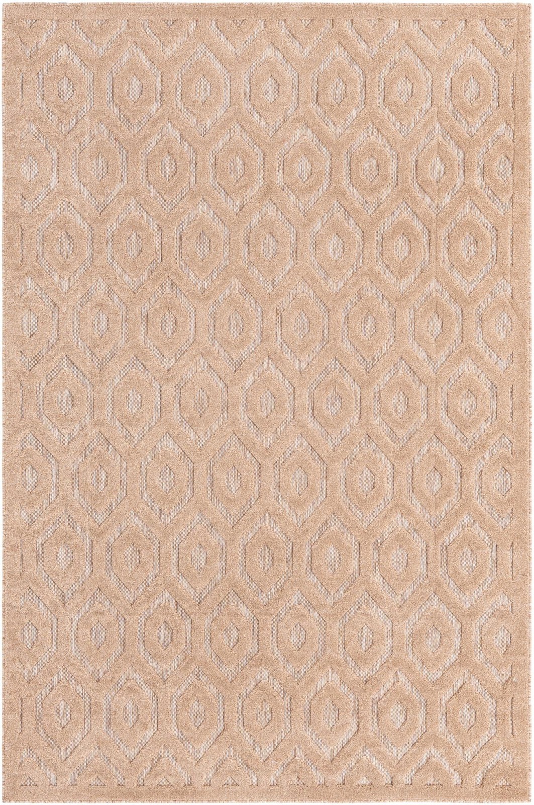 6' x 9' Roanoke · Geometric lattice Outdoor Rug, warm beige