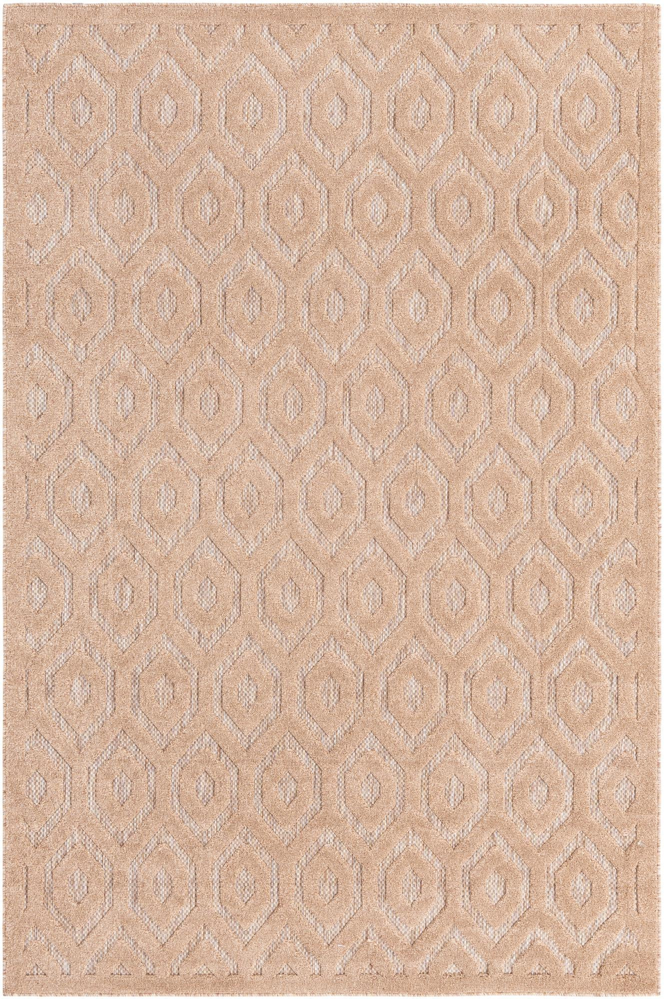 6' x 9' Roanoke · Geometric lattice Outdoor Rug, warm beige