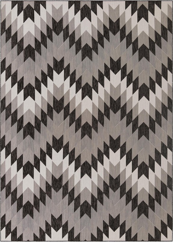 10' x 14' Morrell · Geometric chevron Outdoor Rug, charcoal and ivory