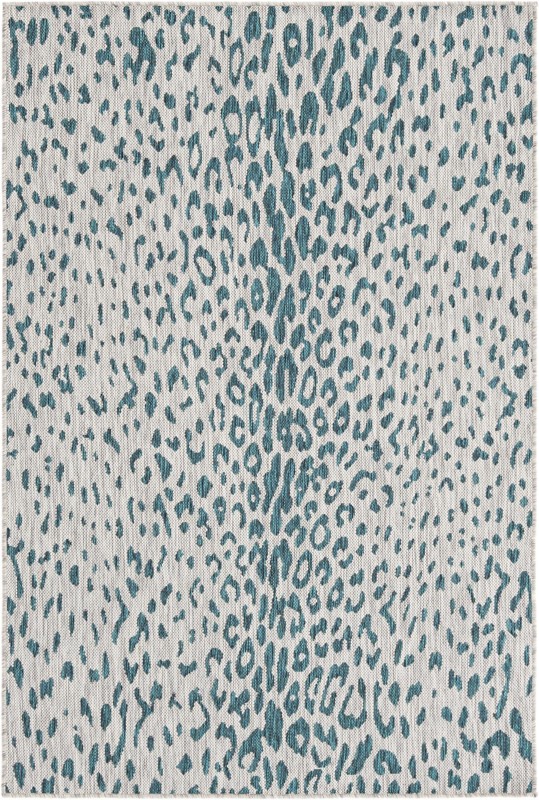 4' x 6' Winterberry · Leopard print Outdoor Rug, teal and gray
