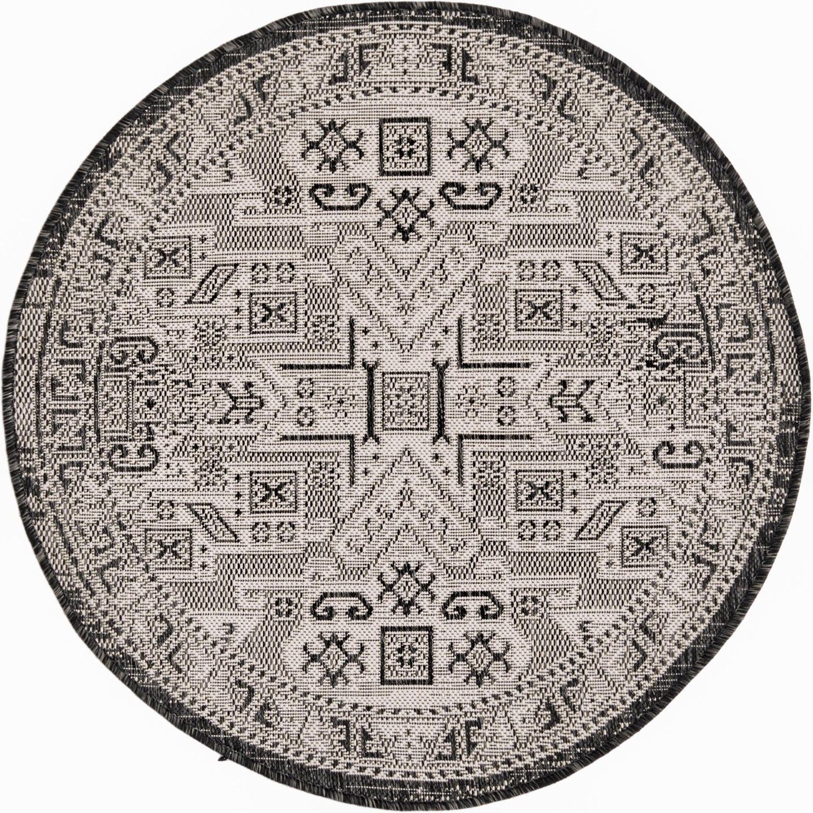 3' x 3' Estuary · Border Outdoor Rug, charcoal gray