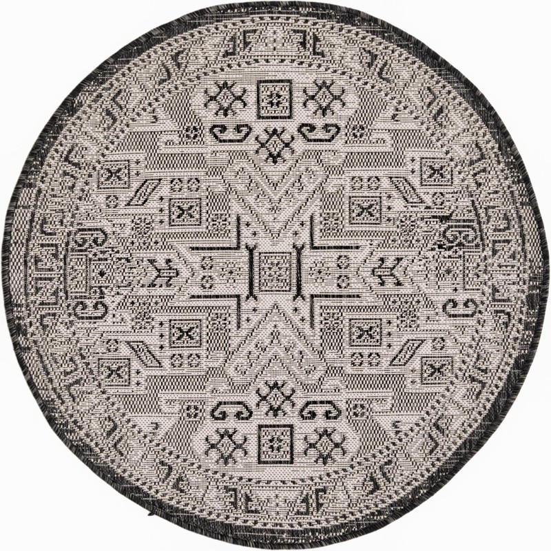 3' x 3' Estuary · Border Outdoor Rug, charcoal gray