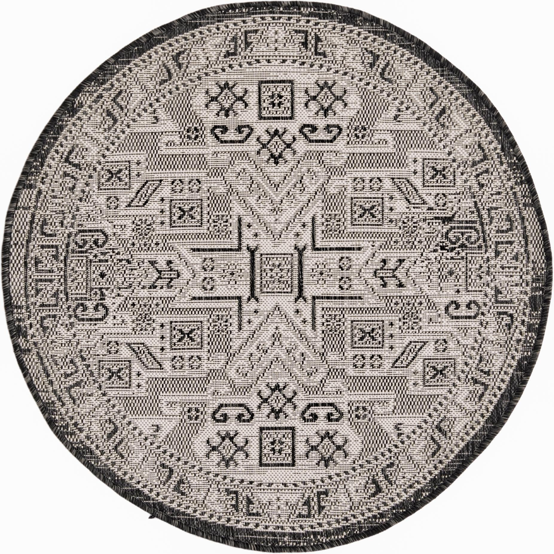 3' x 3' Estuary · Border Outdoor Rug, charcoal gray