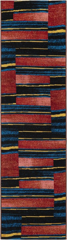 Conley · Abstract striped Outdoor Rug, red and black