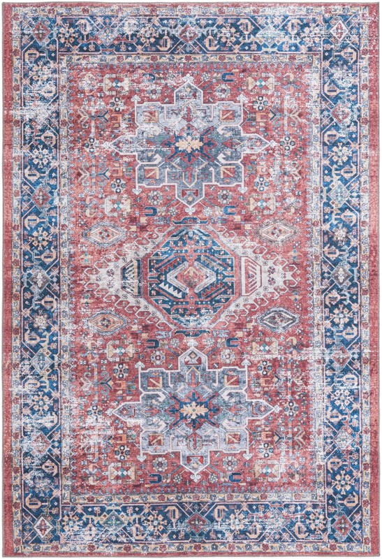 Tatlock · Distressed medallion Washable Rug, rust and blue