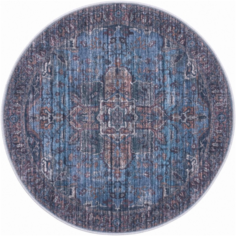 4' x 4' Roarke · Distressed medallion rug, blue and rust