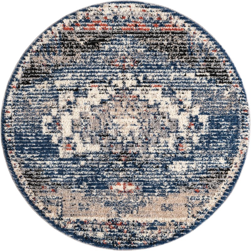 Burton · Distressed medallion rug, blue and beige