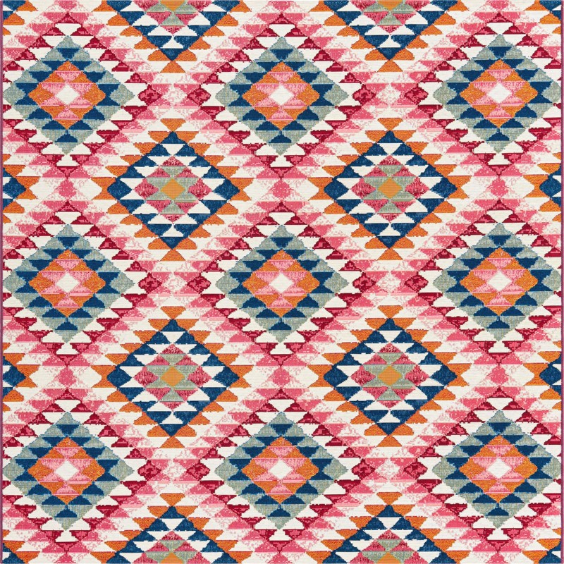 6' x 6' Lomax · Geometric diamond Outdoor Rug, pink and multi