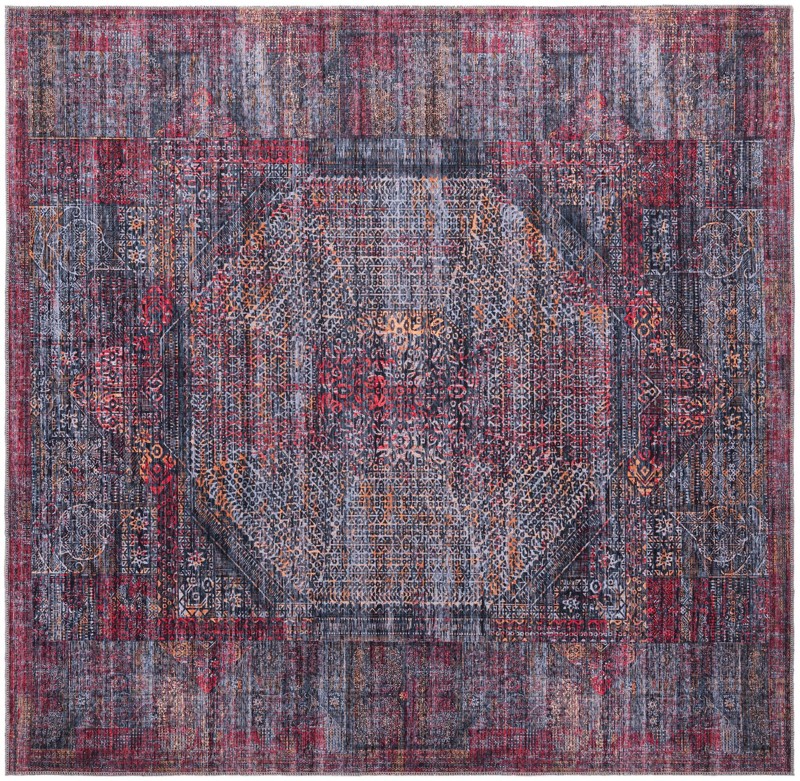 7' 10 x 7' 10 Osier · Distressed medallion Washable Rug, black and red