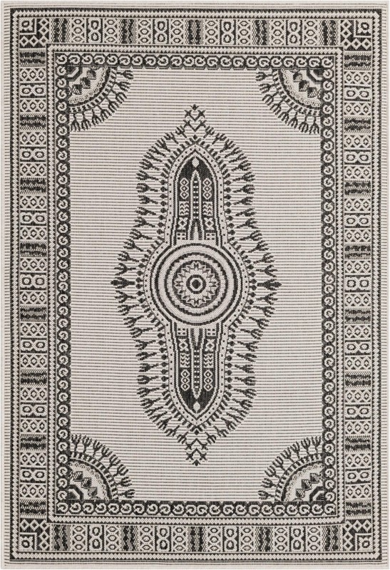 4' x 6' Bainbridge · Border Outdoor Rug, white and black