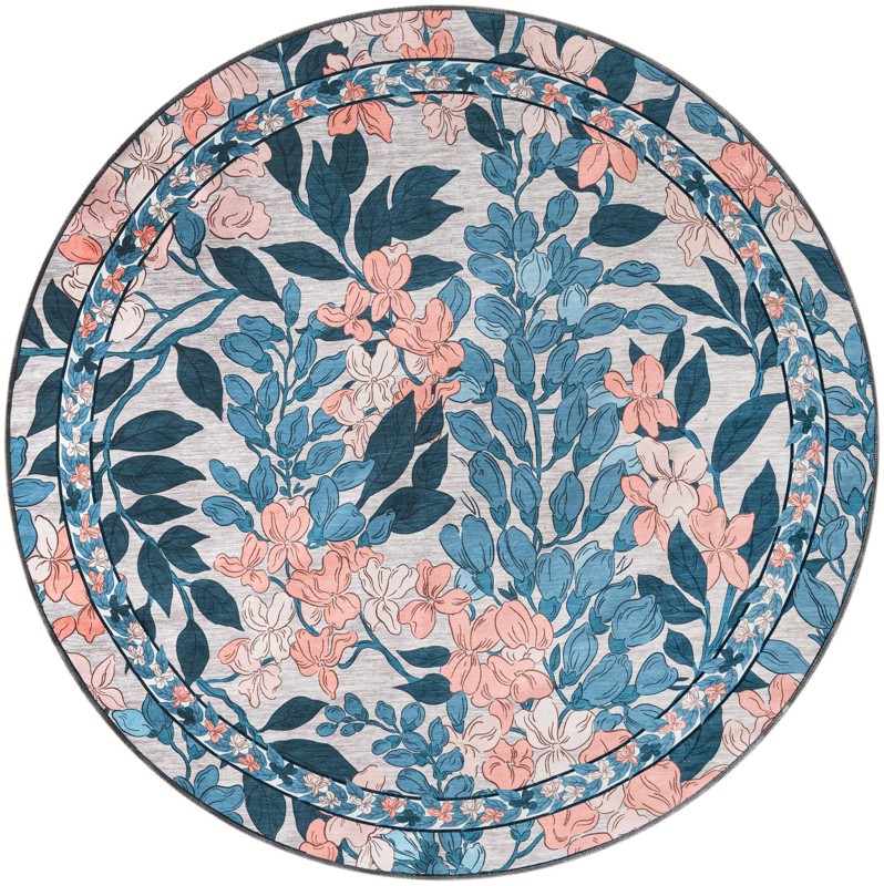 Hanson · Floral rug, blue and peach