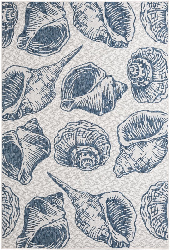 Arcata · Seashell Outdoor Rug, navy and ivory