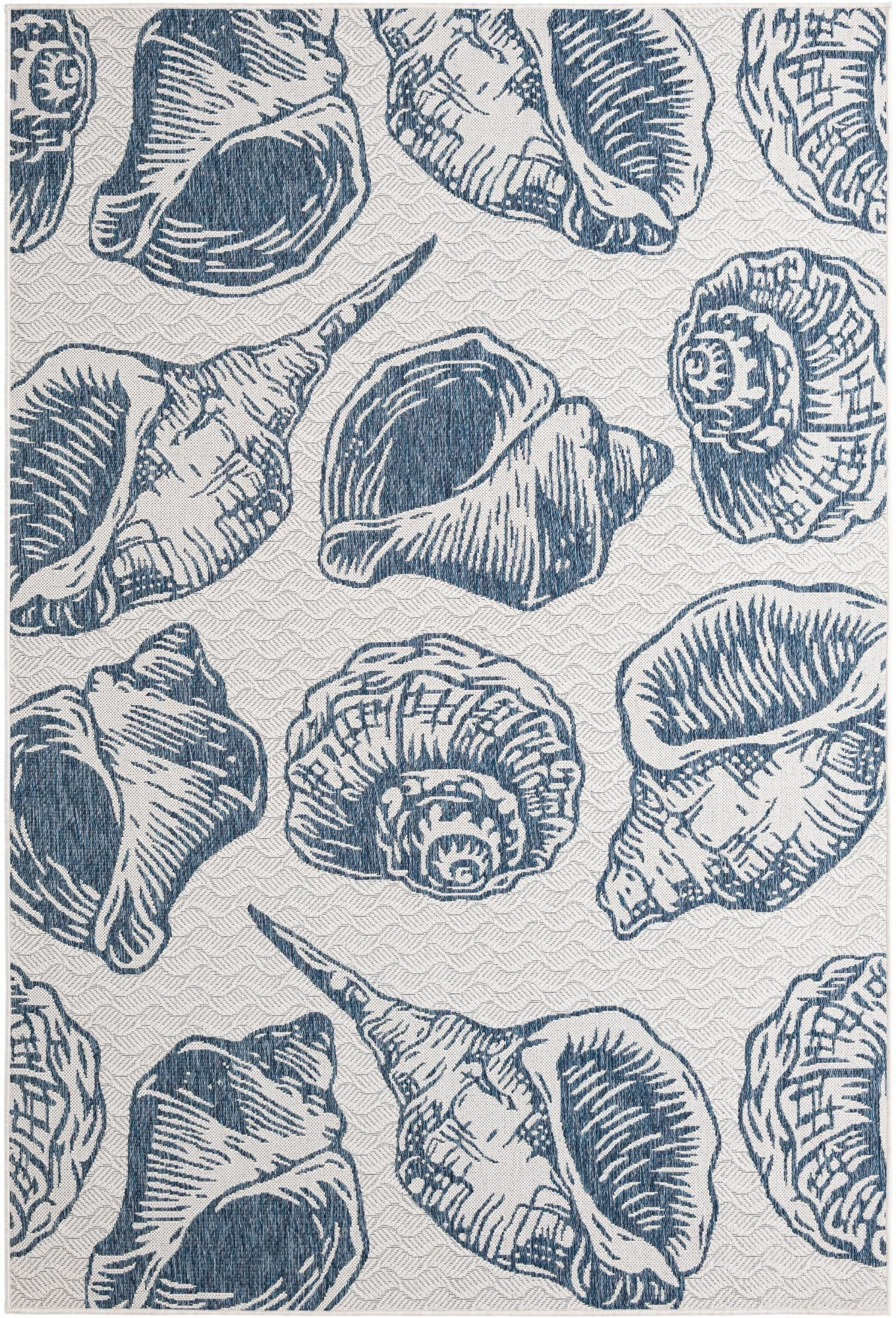 6' x 9' Arcata · Seashell Outdoor Rug, navy and ivory
