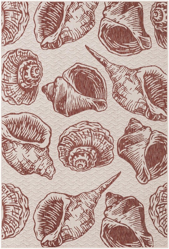6' x 9' Arcata · Pictoral Outdoor Rug, ivory and rust red