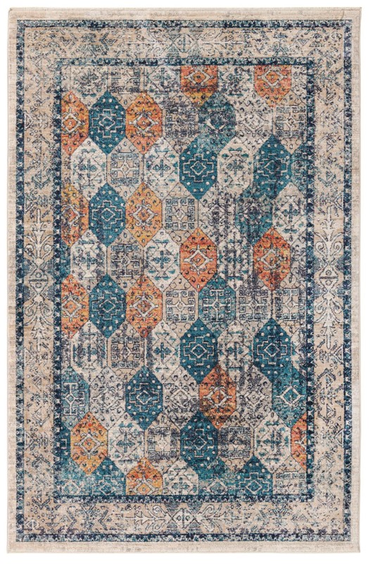 6' x 9' 2 Keane · Diamond rug, blue and rust