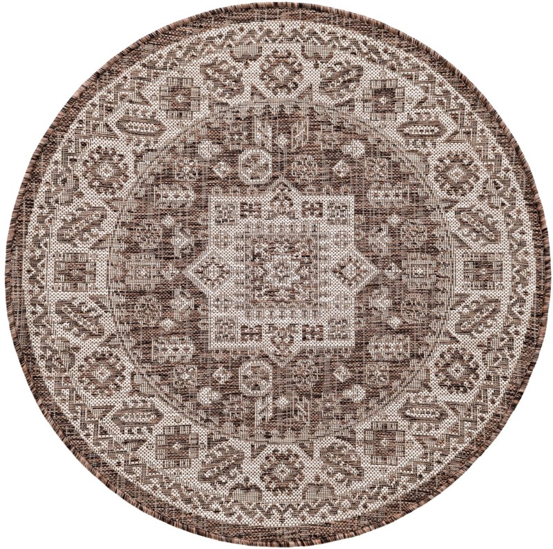 3' x 3' Bellamy · Geometric medallion Outdoor Rug, brown and ivory