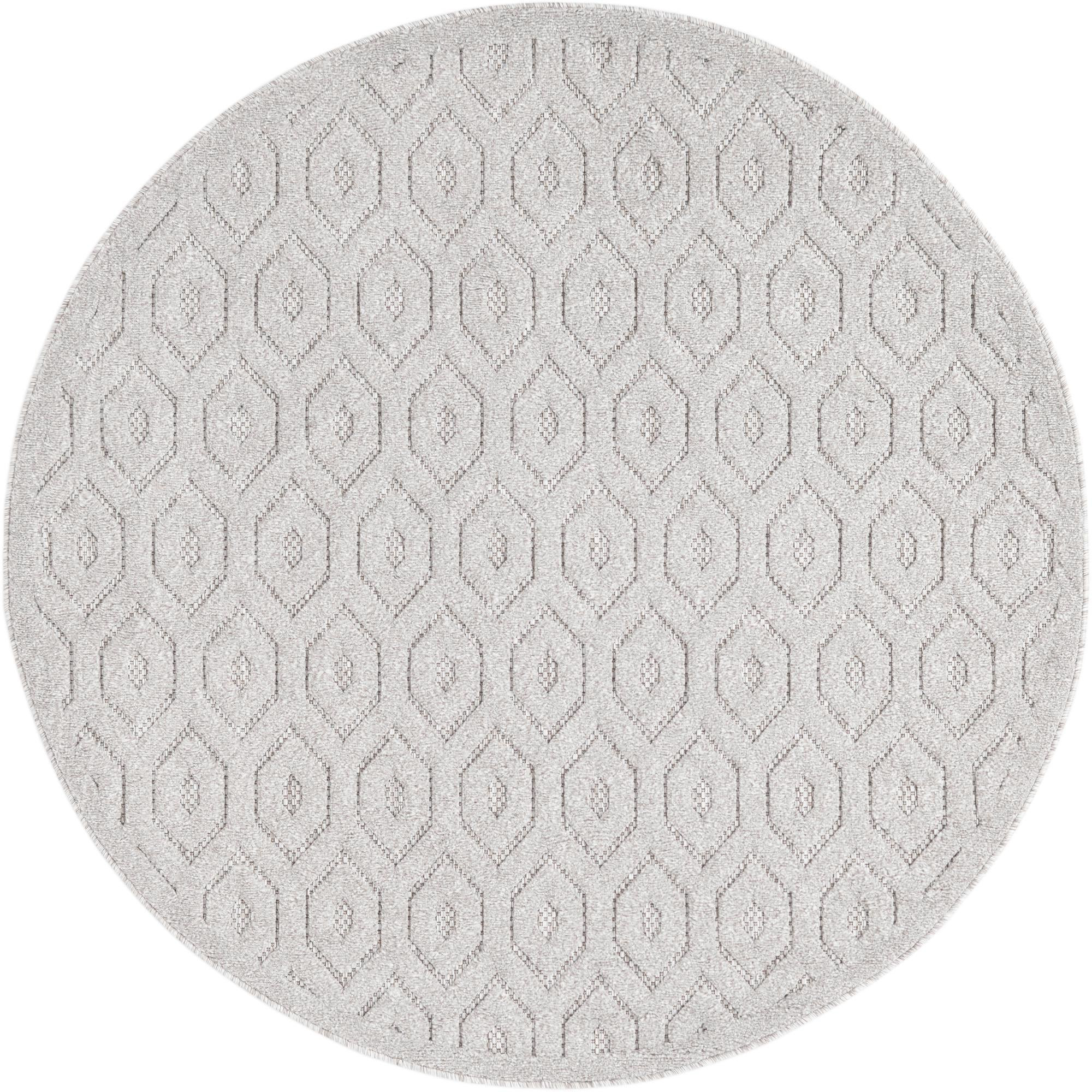 5' 3 x 5' 3 Roanoke · Geometric trellis Outdoor Rug, light gray