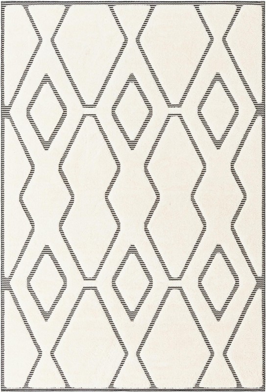 6' x 9' Armstead · Geometric trellis rug, ivory and black