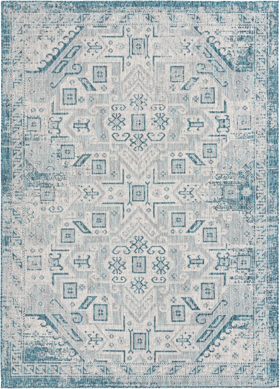 7' 10 x 11' Estuary · Border Outdoor Rug, teal