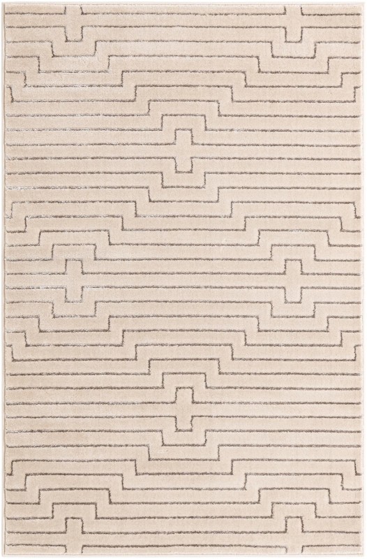 4' x 6' Cottonwood · Geometric maze rug, silver and cream