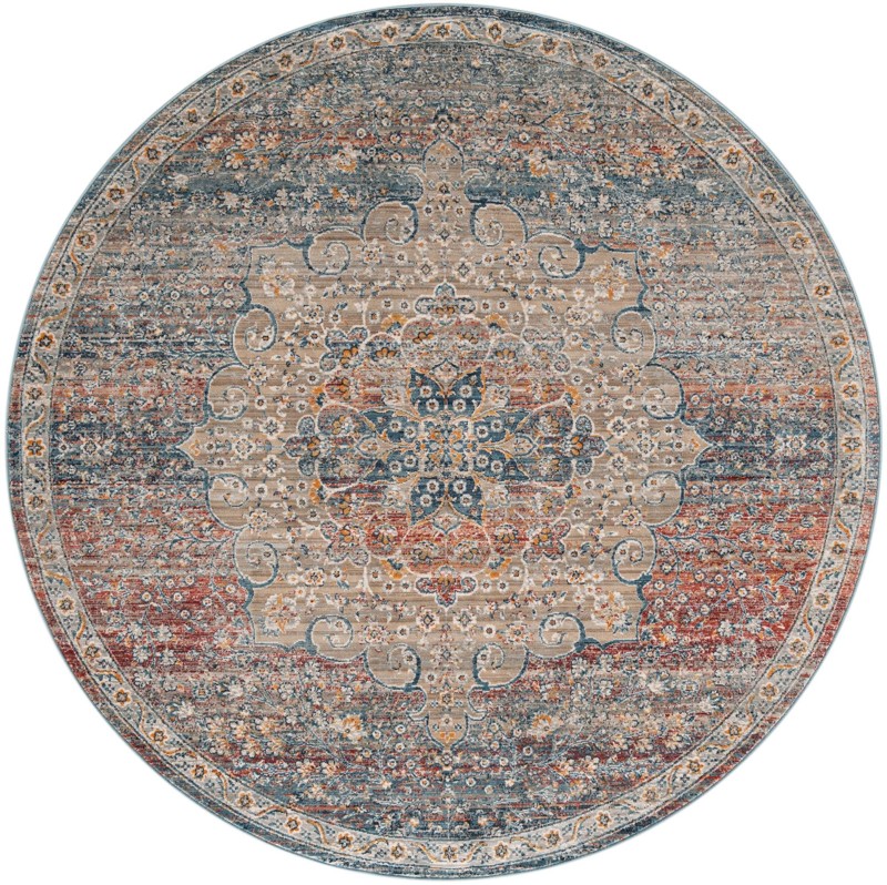 6' x 6' Stanford · Distressed medallion rug, blue and rust