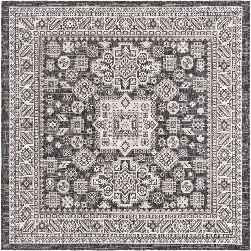 5' 3 x 5' 3 Bellamy · Tribal medallion Outdoor Rug, charcoal and ivory