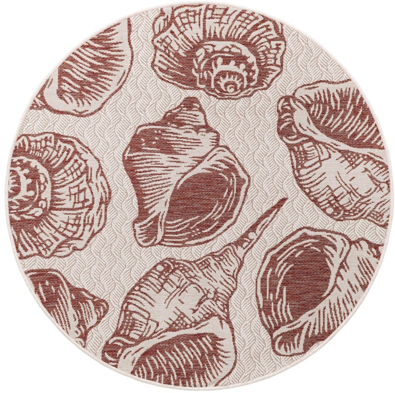 5' 3 x 5' 3 Arcata · Pictoral Outdoor Rug, ivory and rust red