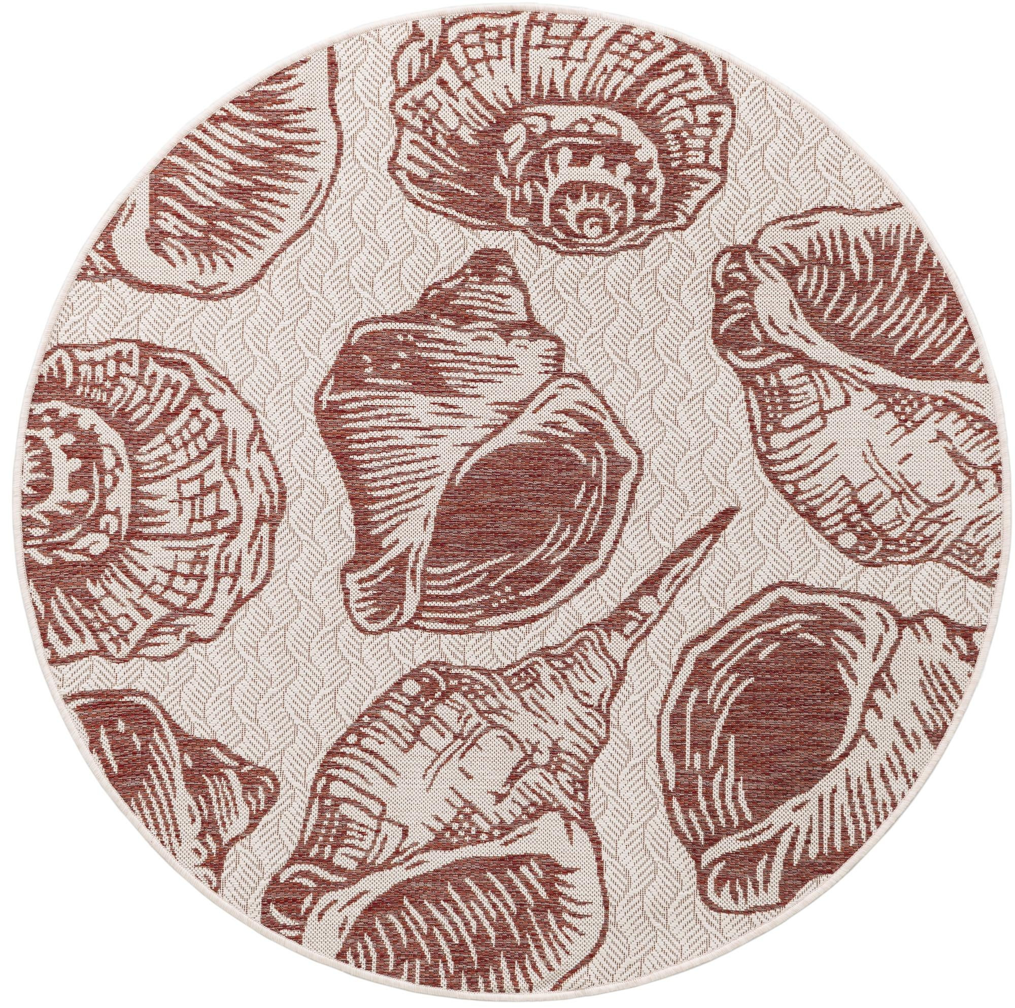 5' 3 x 5' 3 Arcata · Pictoral Outdoor Rug, ivory and rust red
