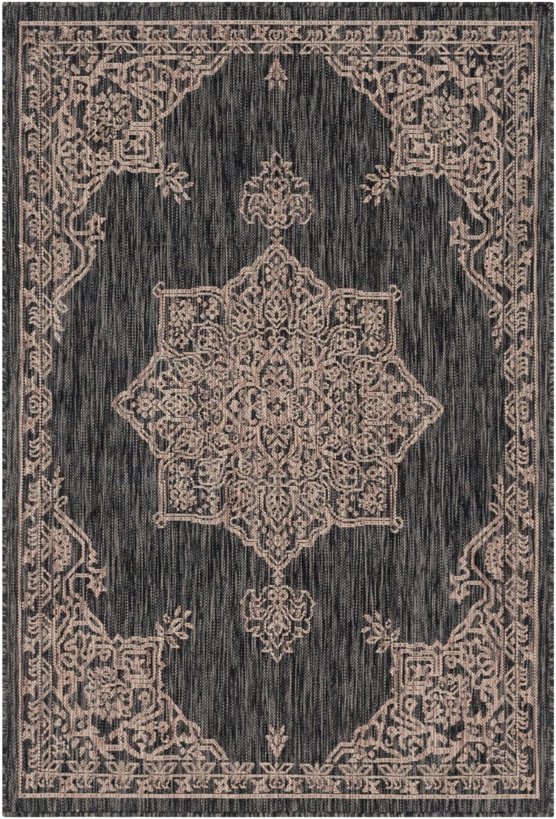 4' x 6' Rhys · Medallion Outdoor Rug, charcoal and natural