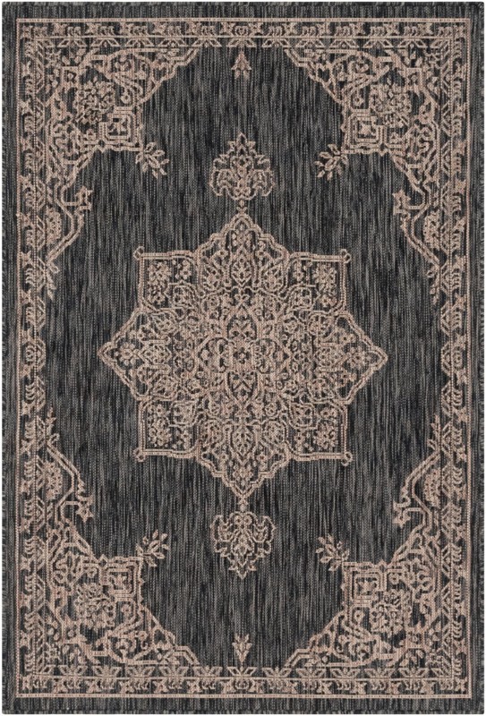 Rhys · Medallion Outdoor Rug, charcoal and natural