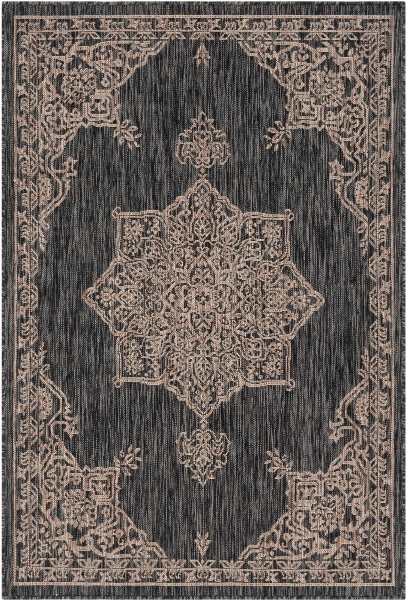 4' x 6' Rhys · Medallion Outdoor Rug, charcoal and natural