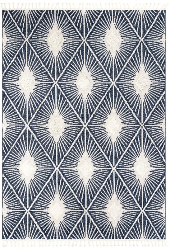 7' 10 x 11' Greenport · Diamond sunburst rug, blue and ivory
