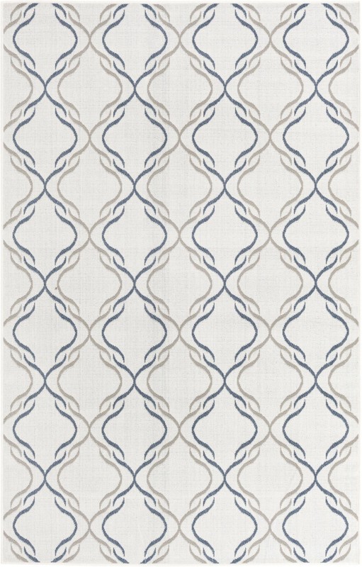 Comstock · Lattice Outdoor Rug, ivory, blue, and gray