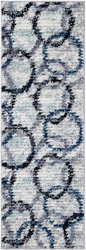 2' x 6' Rayner · Abstract circles rug, ivory and blue
